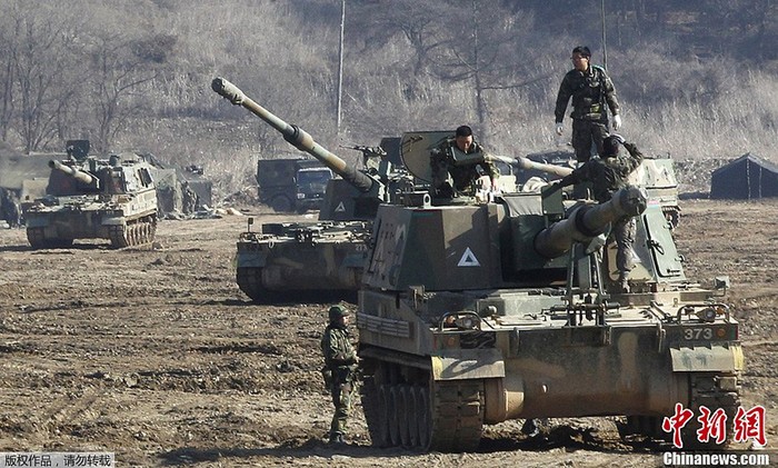 Pháo tự hành K-9 của Quân đội Hàn Quốc tham gia cuộc diễn tập quân sự liên hợp Key Resolve giữa Hàn-Mỹ